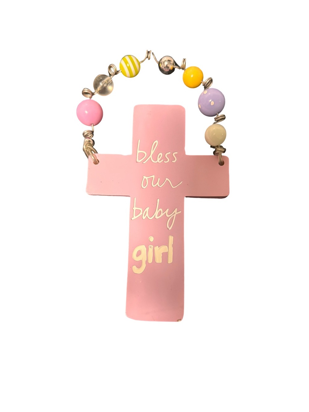 “Bless Our Baby Girl” Cross Ornament Beaded Baby Shower Nursery Decor